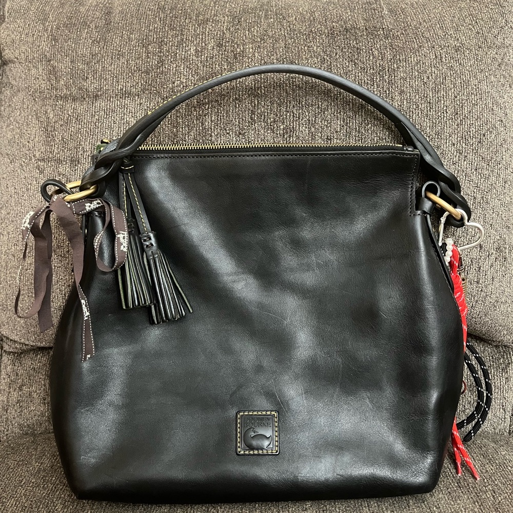 SOLD Dooney & Bourke Black Florentine Leather Twist Strap Hobo Bag